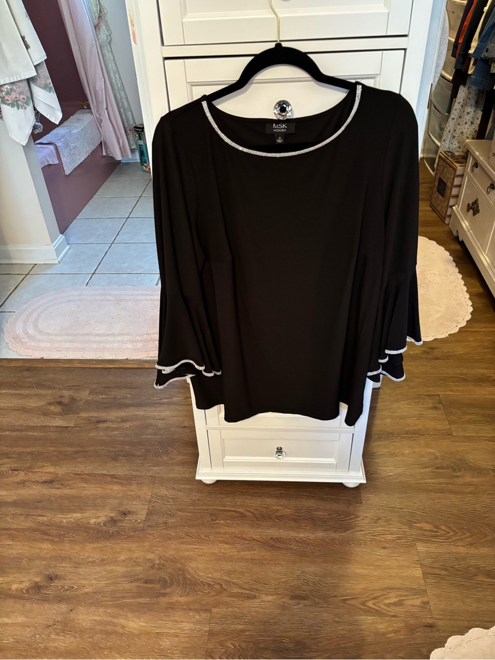 MSK Black Bell-Sleeve Top with Silver Trim